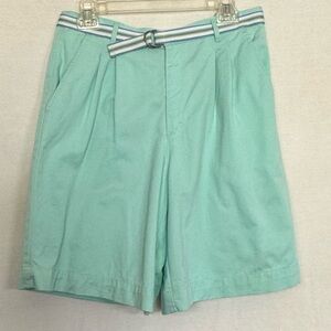 A-51 Crazy Horse Mint‎ Green Pleated Shorts with Striped Belt Size 10